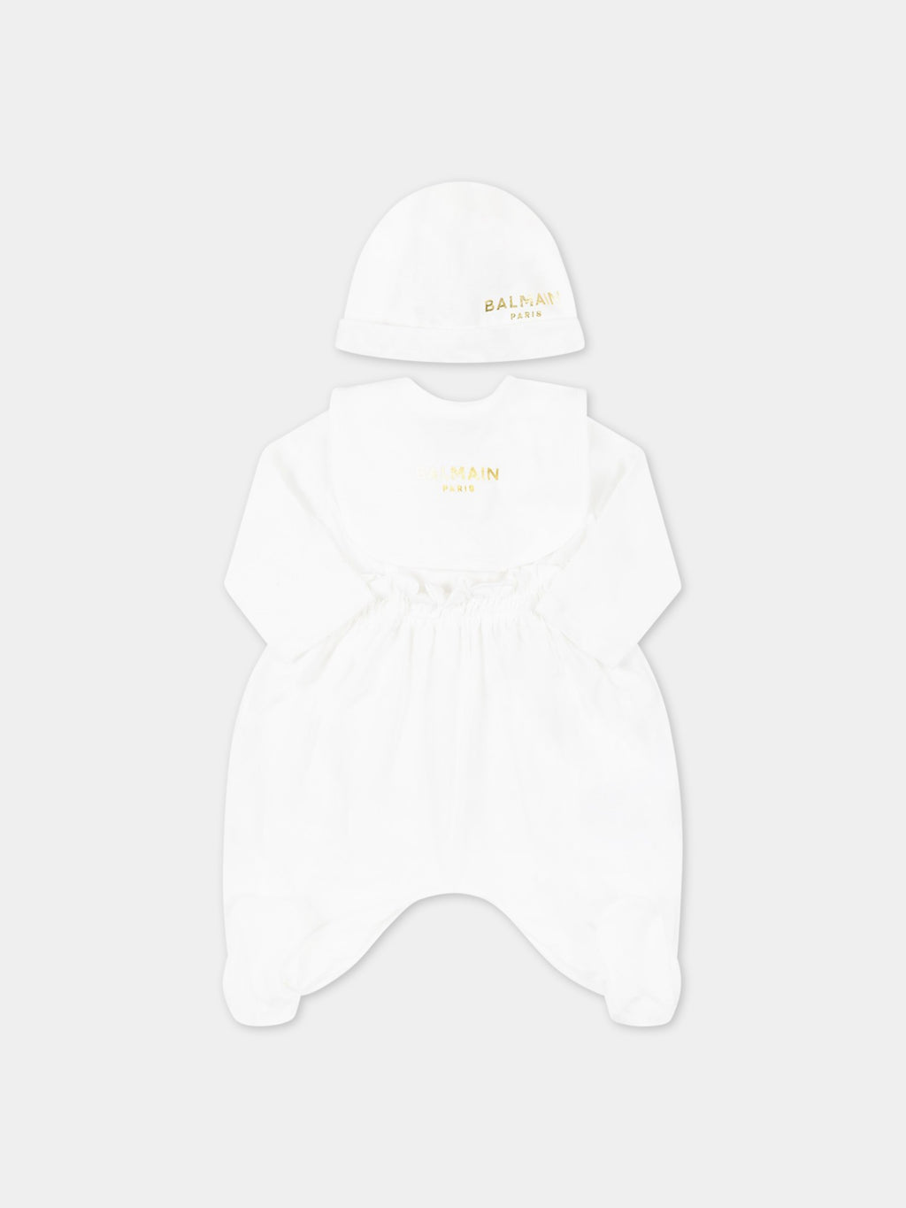 White set for baby girl with golden logo