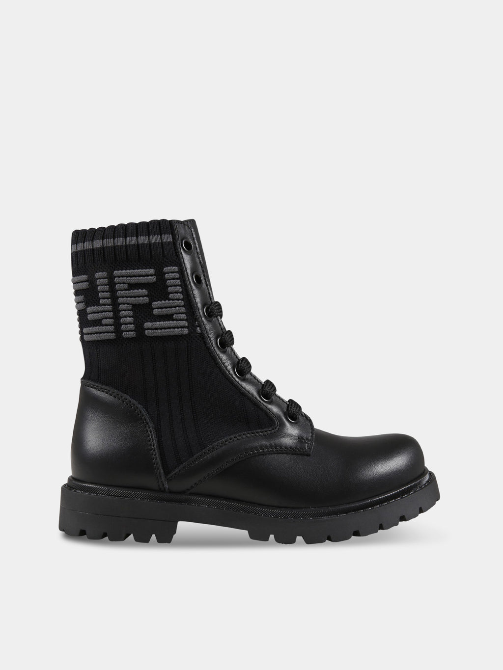 Black boots for kids with double gray FF