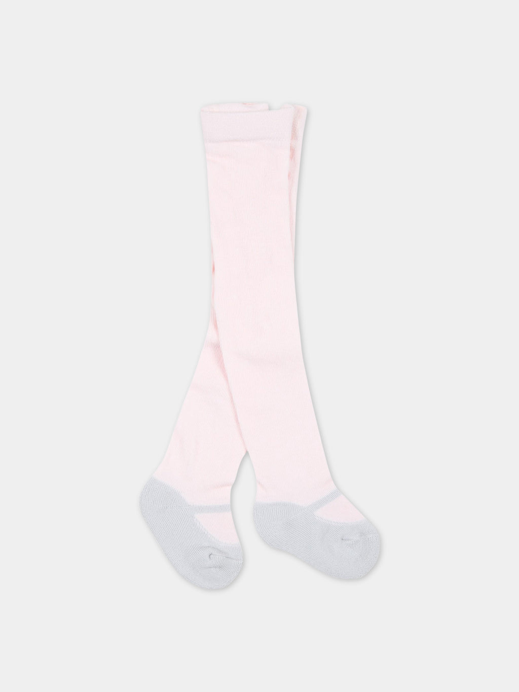 Pink tights for baby girl with grey ballet flats