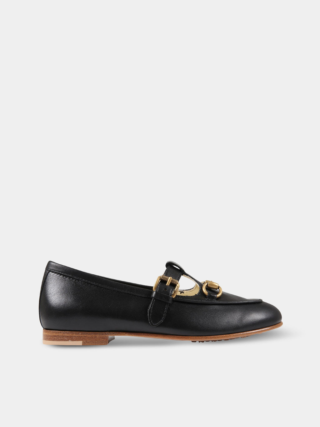 Black loafers for kids with horsebit