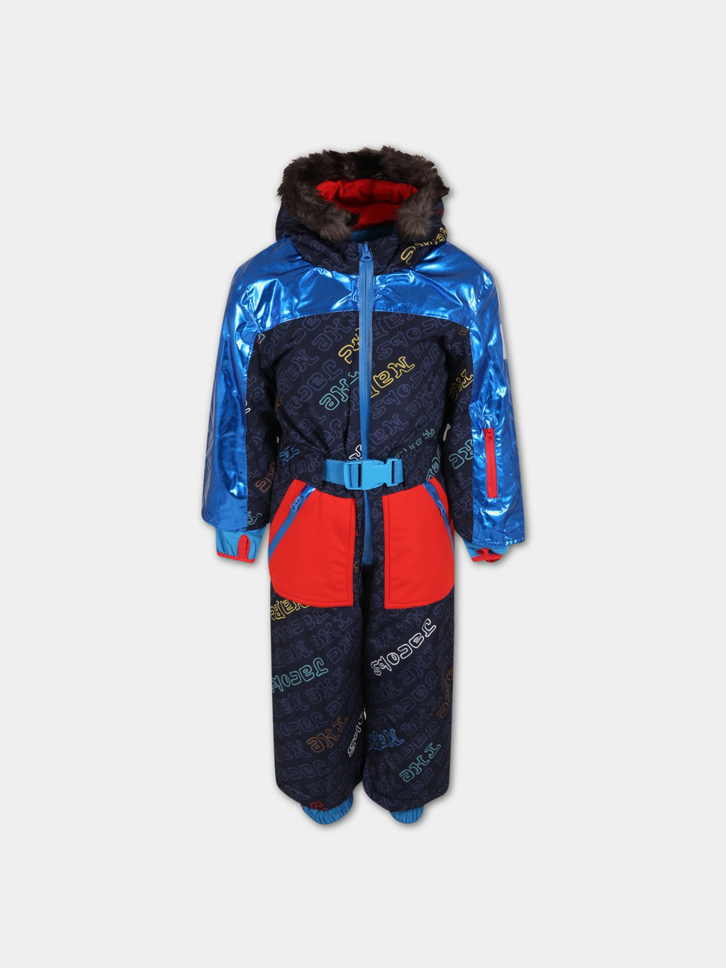 Blue snow suit for boy with logos