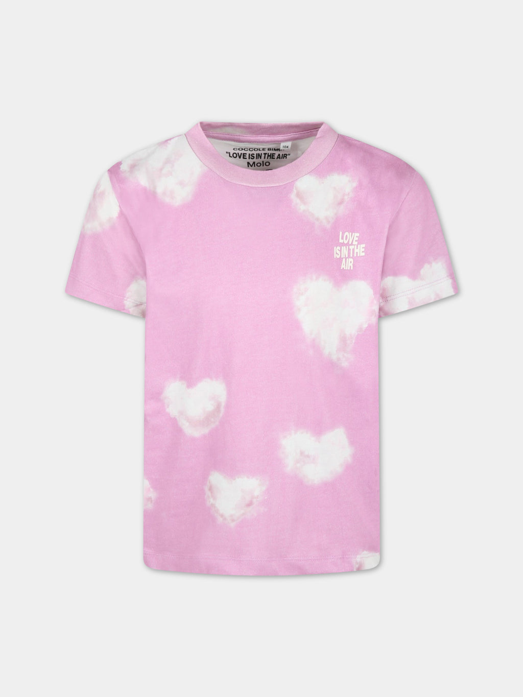 T-shirt rose pour enfants avec nuages blanc