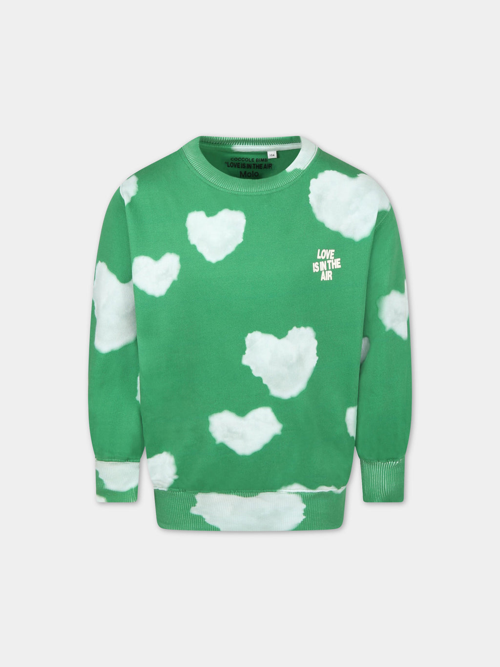 Green sweatshirt for kids with iconic white clouds