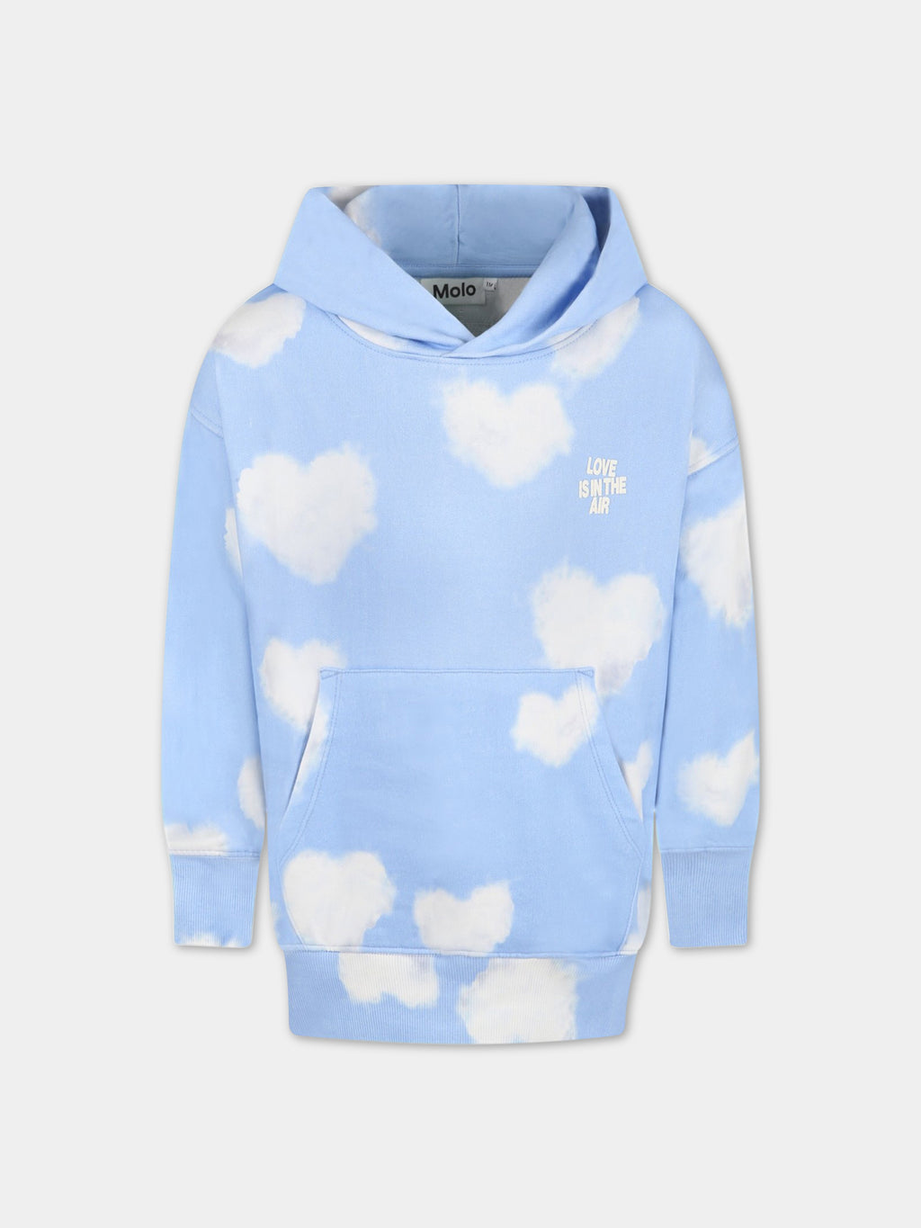 Light-blue sweatshirt for kids with iconic white clouds