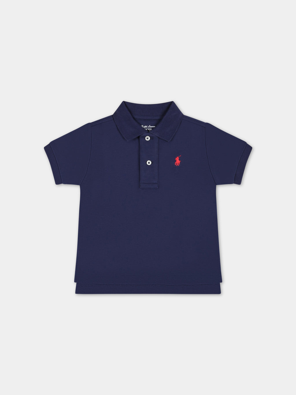 Blue polo-shirt for baby boy with iconic red pony