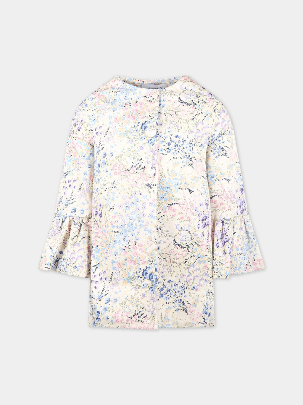 Ivory coat for girl with floral print