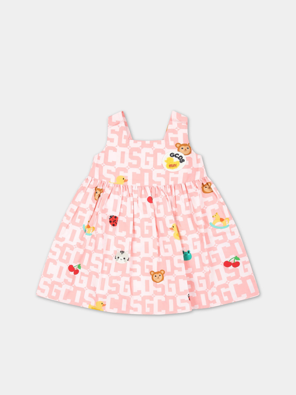 Pink dress for baby girl with logo patch