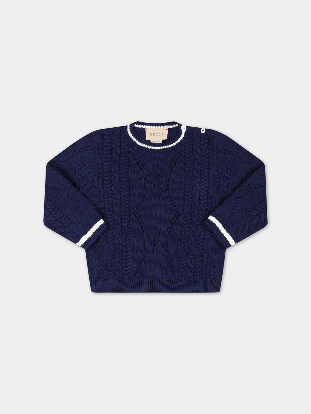 Blue sweater for baby boy with logo patch
