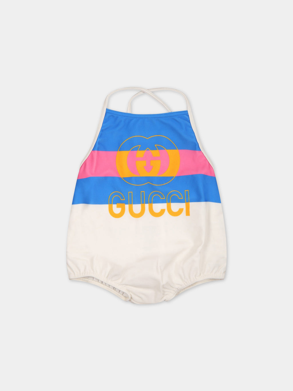 Maillot de bain ivoire pour bébé fille avec imprimé vintage et iconique double GG