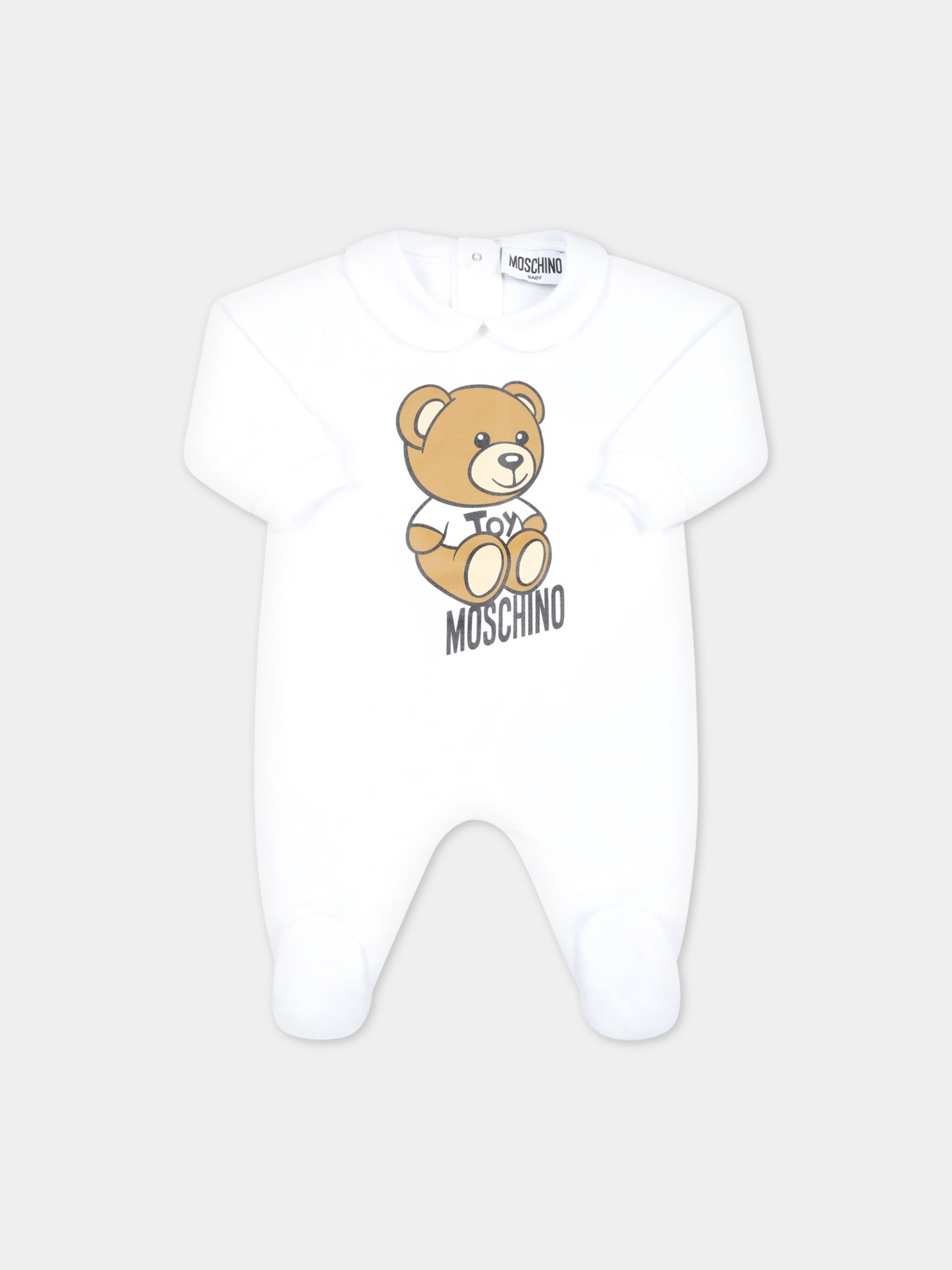 Baby Teddy Bear Cotton Jersey Onesie in Blue - Moschino Kids