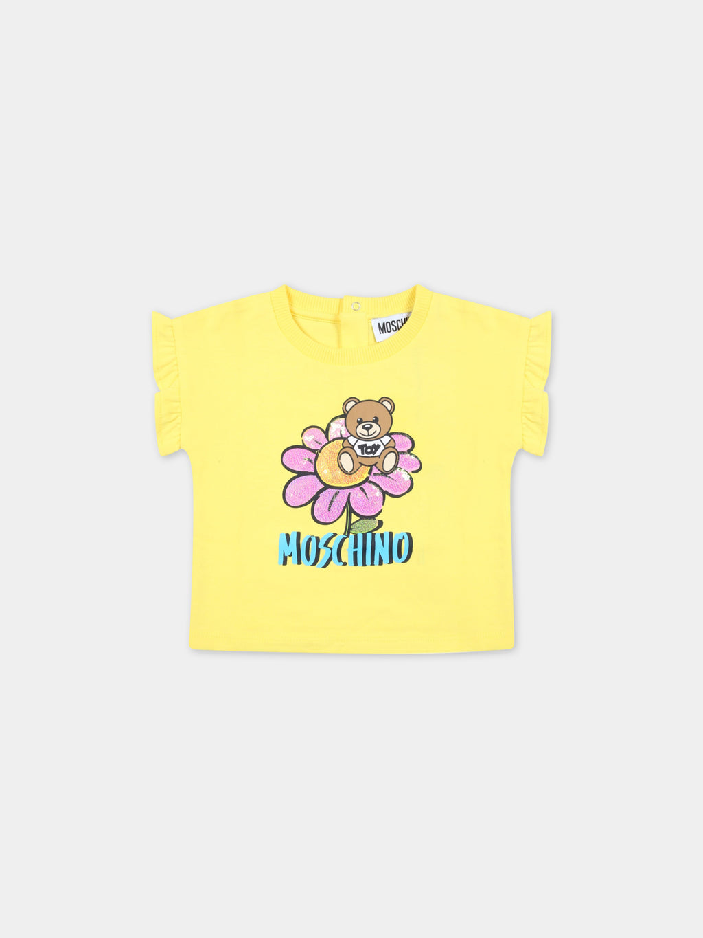 Yellow T-shirt for baby girl with Teddy Bear and flowers