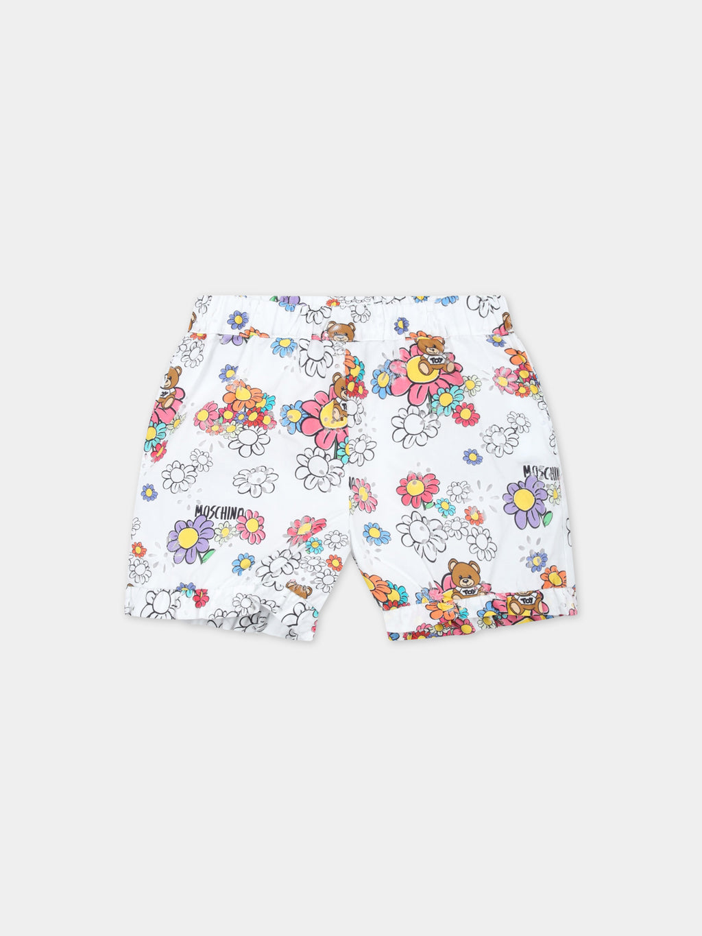 Shorts bianchi per neonata con fiori e Teddy Bear