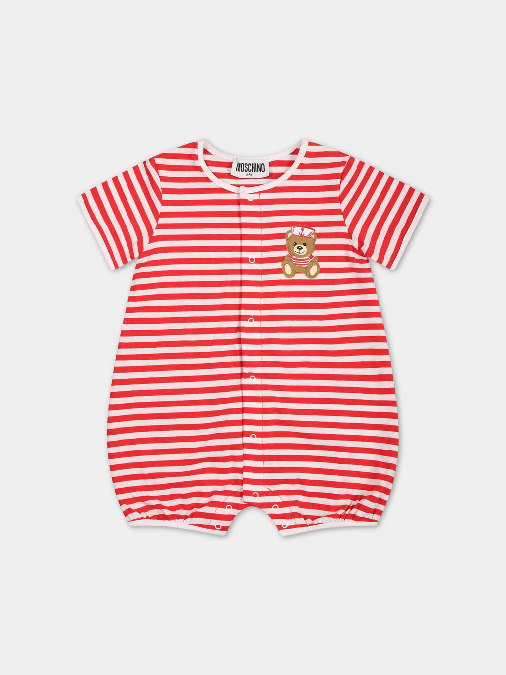 Multicolor romper for baby boy with Teddy Bear and logo