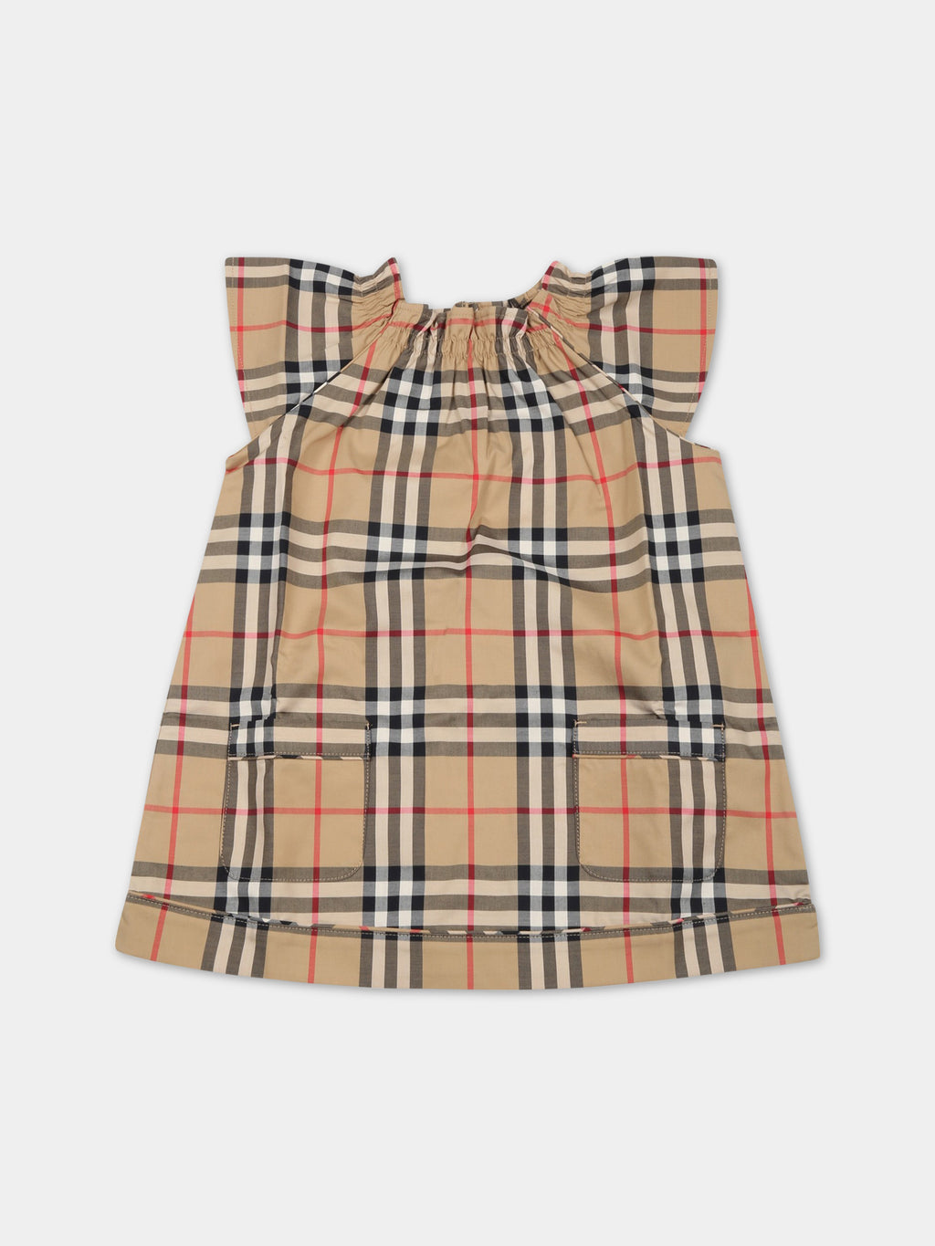 Beige dress for baby girl with vintage check