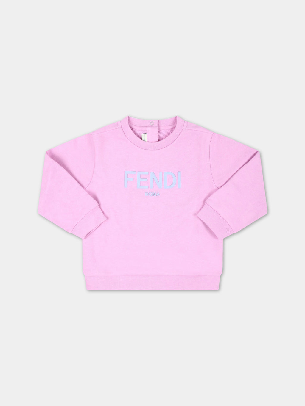Fuchsia sweatshirt for baby girl with light blue logo