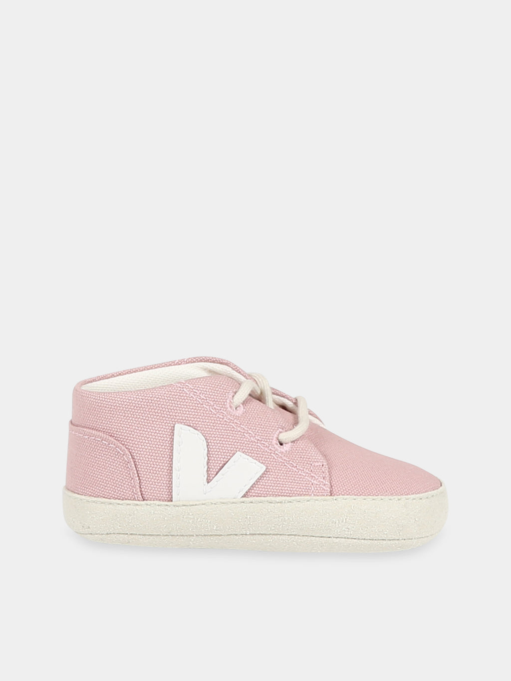 Pink sneakers for baby girl with white logo