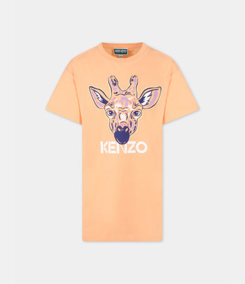 ▷ Vestito arancione per bambina con giraffa e logo Kenzo Kids