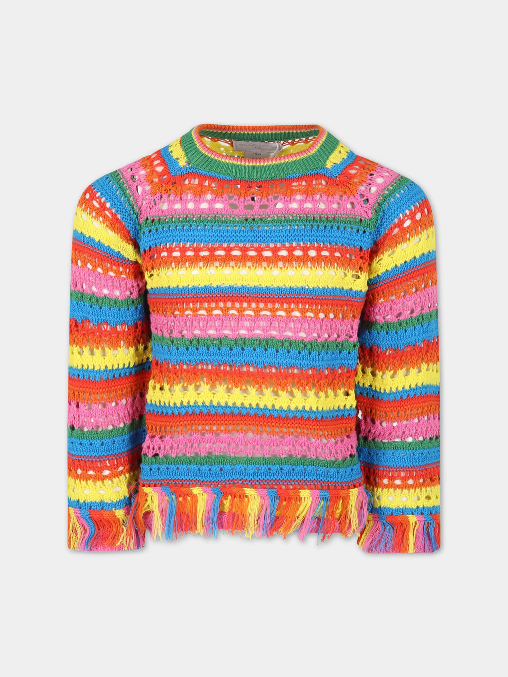 Multicolor sweater for girl with fringe