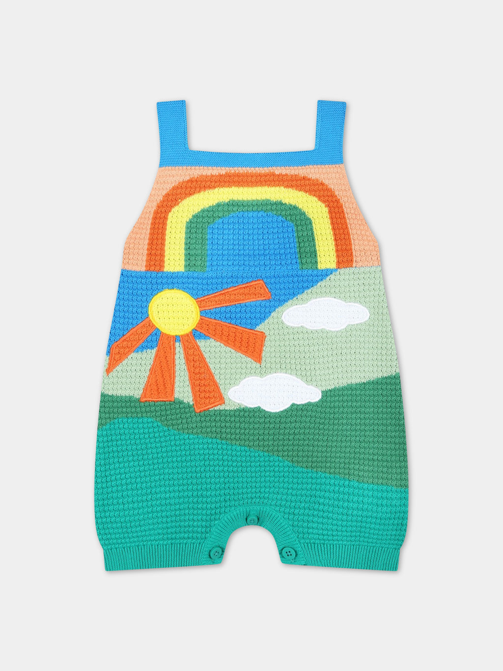 Multicolor dungarees for baby girl with sun and clouds