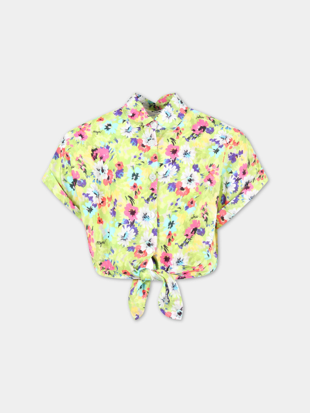 Green shirt for girl with floral print