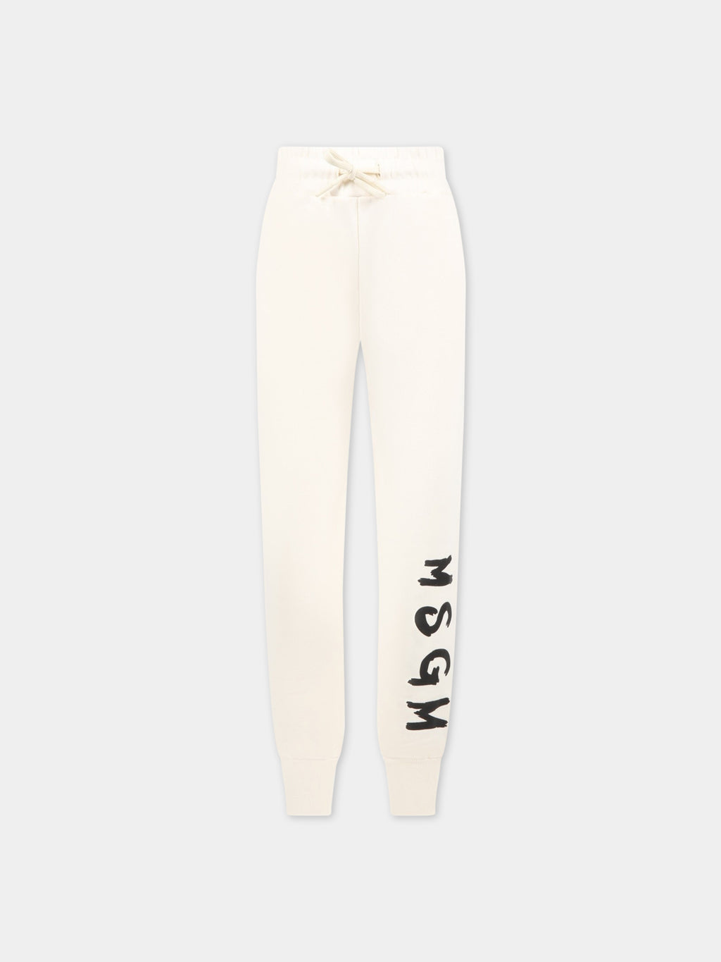 Ivory sweatpants for kids with black logo