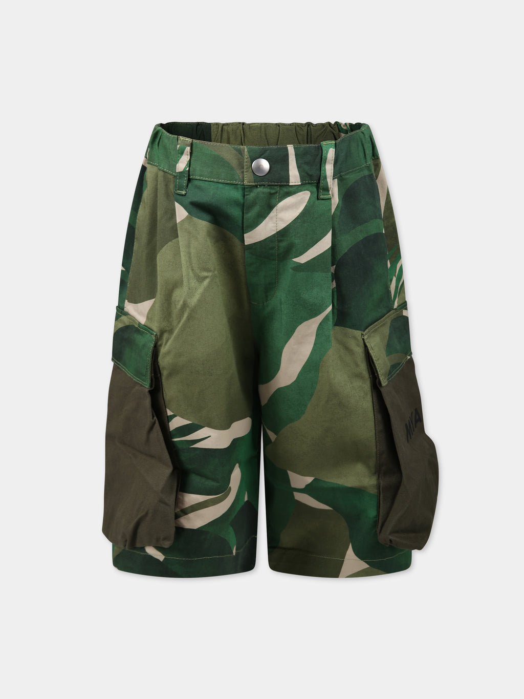 Green shorts for boy with print and logo