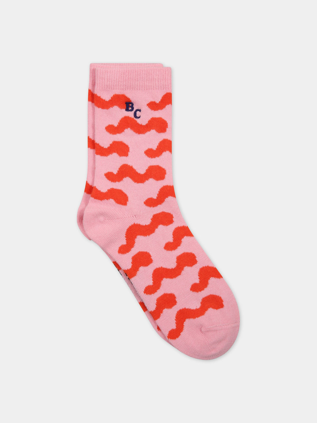 Pink socks for girl with red waves and logo