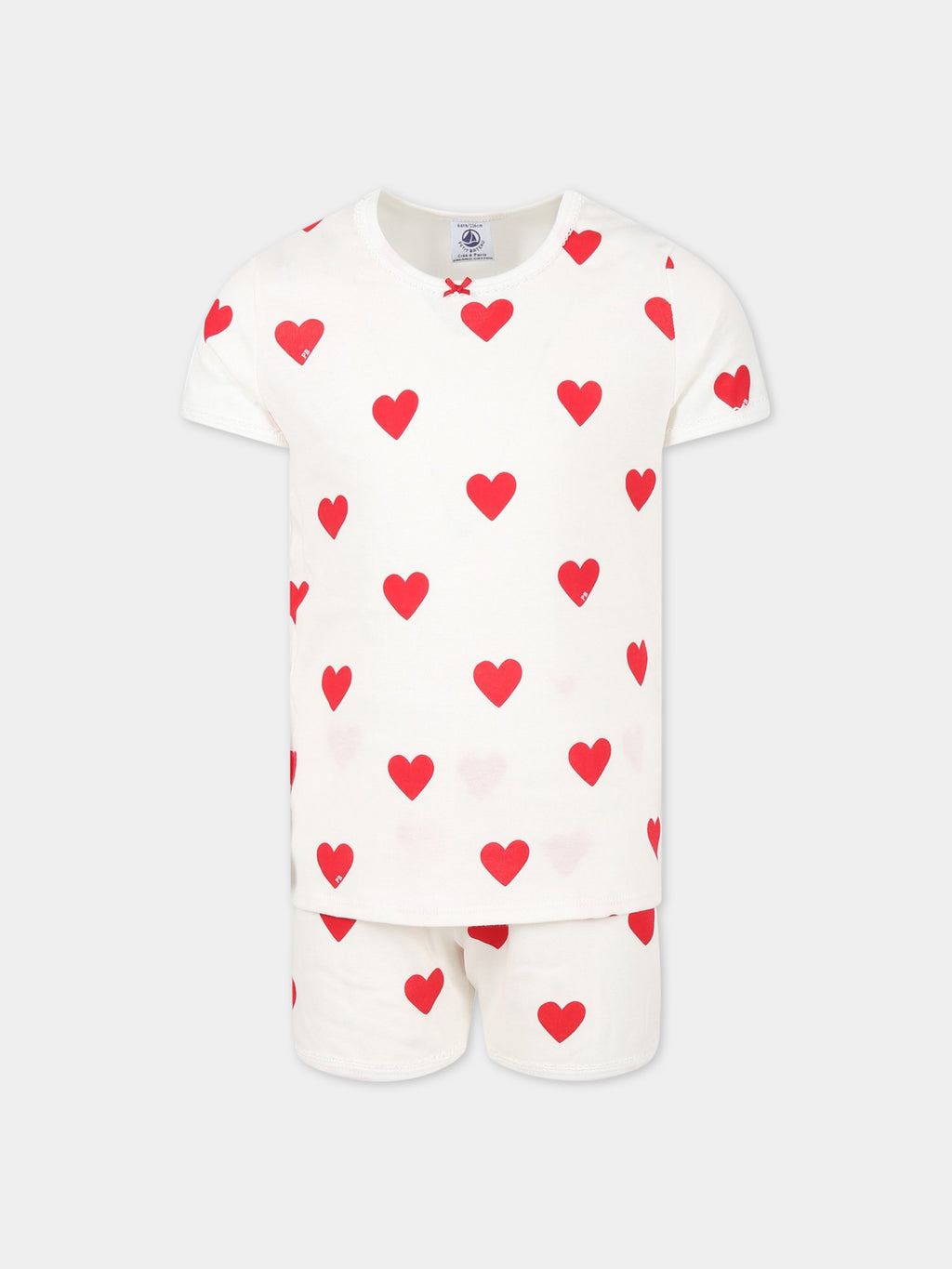 White pajamas for girl with logoed hearts