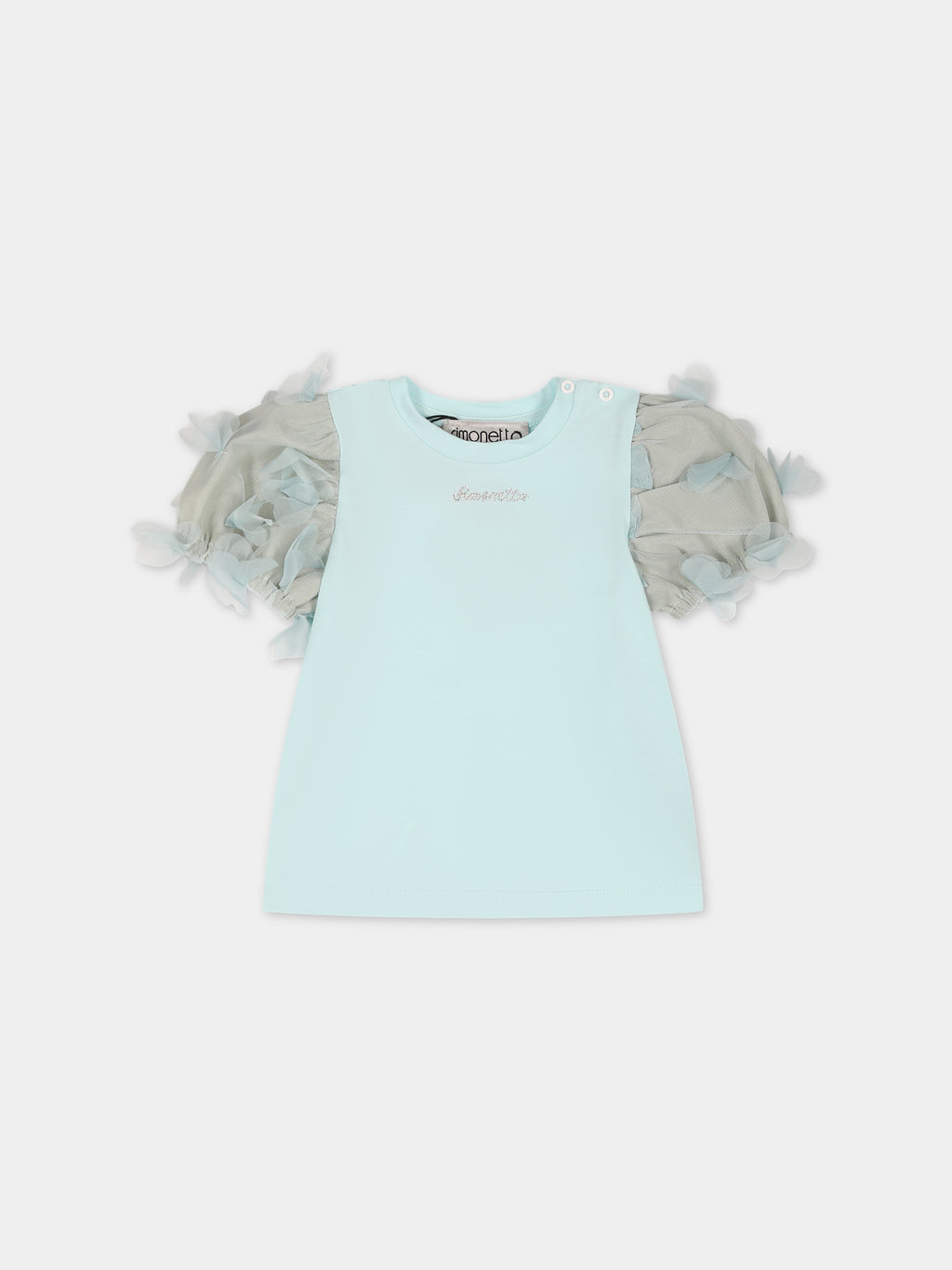 T-shirt vert pour bébé fille avec applications de tulle