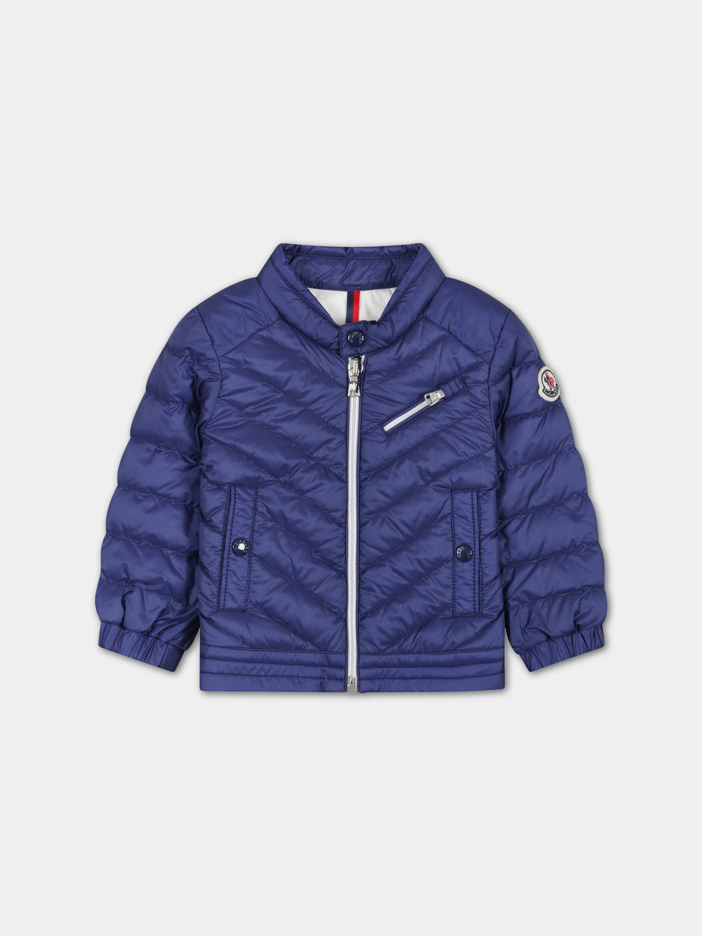 Blue jacket for baby boy with logo patch
