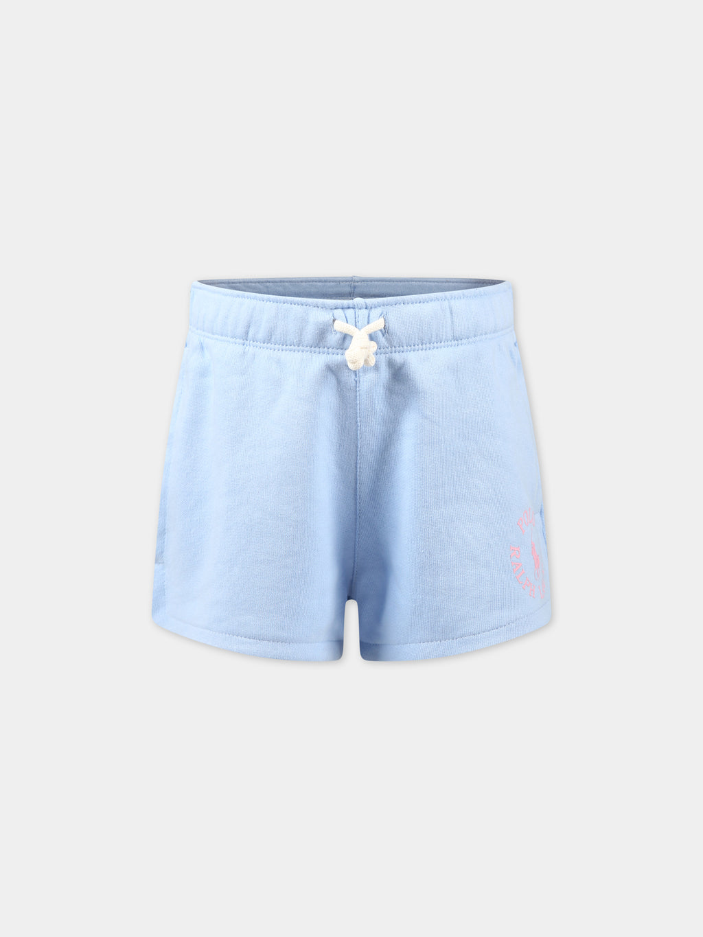 Light blue shorts for girl with logo and iconic horse