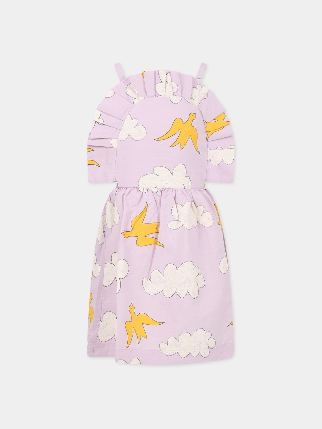 Purple dress for girl with clouds and logo