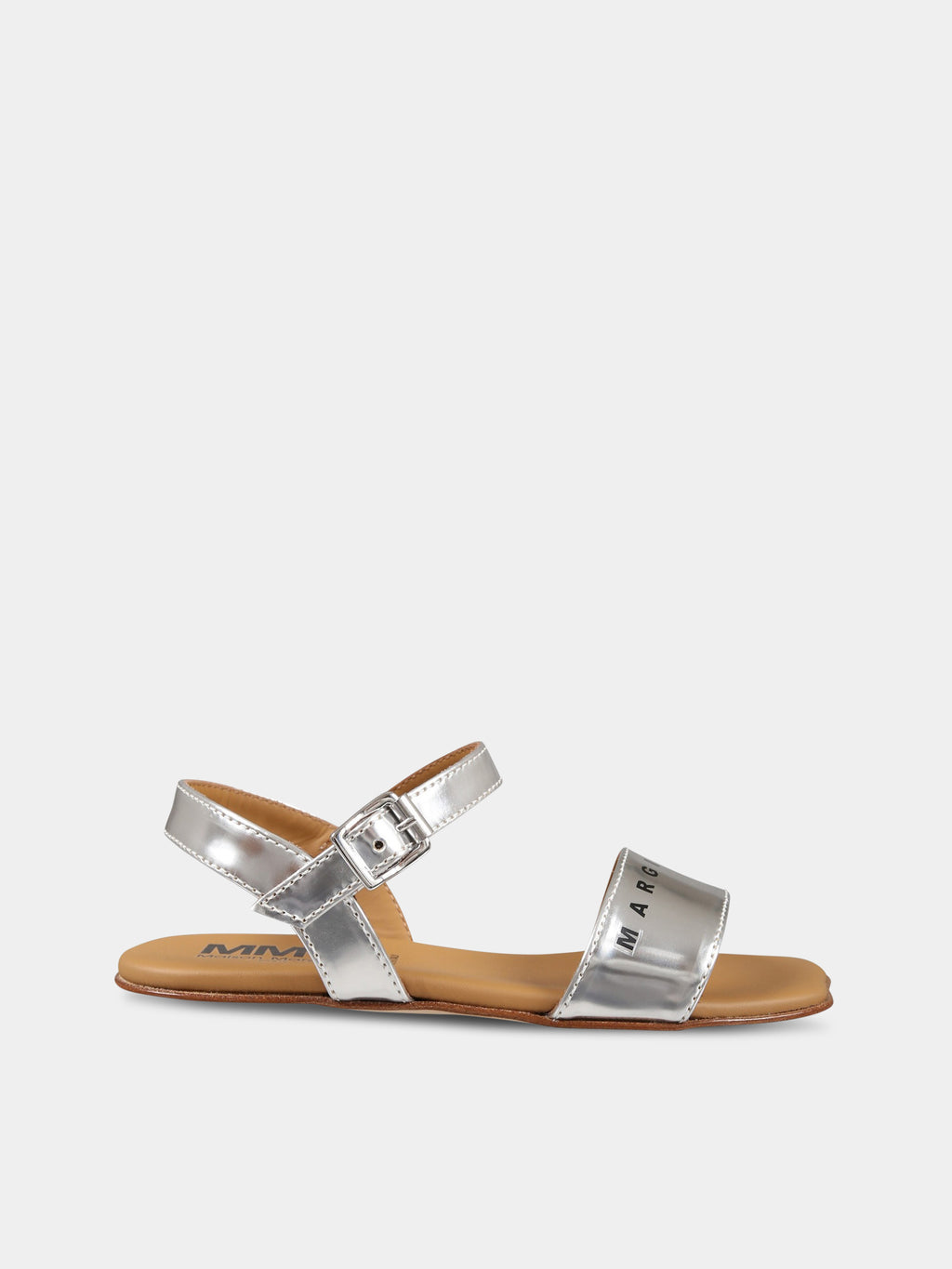 Silver sandals for girl with logo