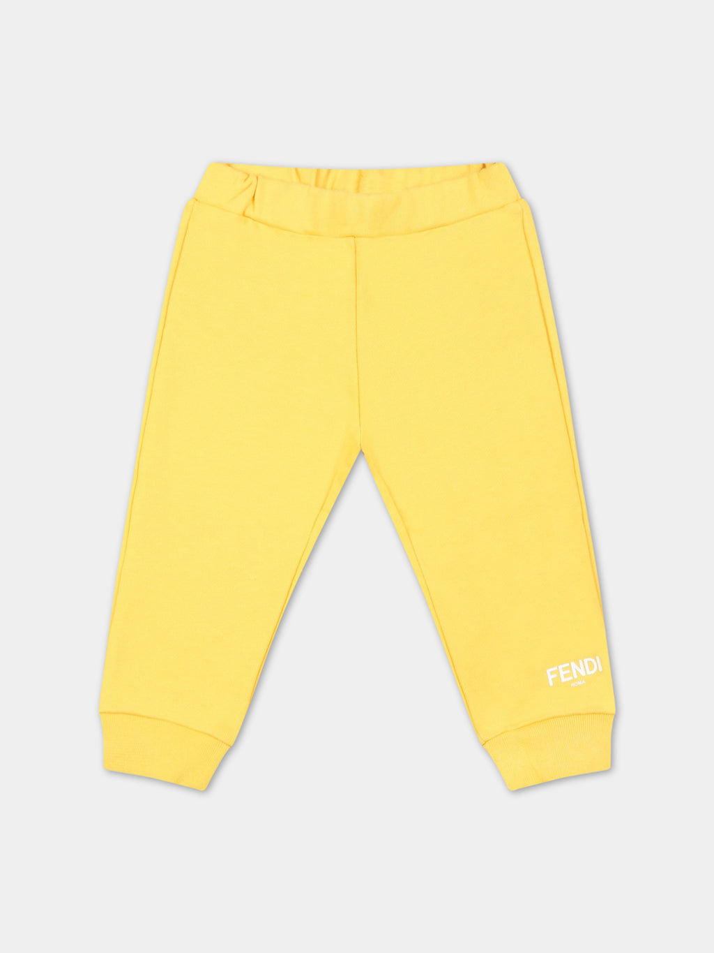 Yellow sweatpants for babykids with white logo