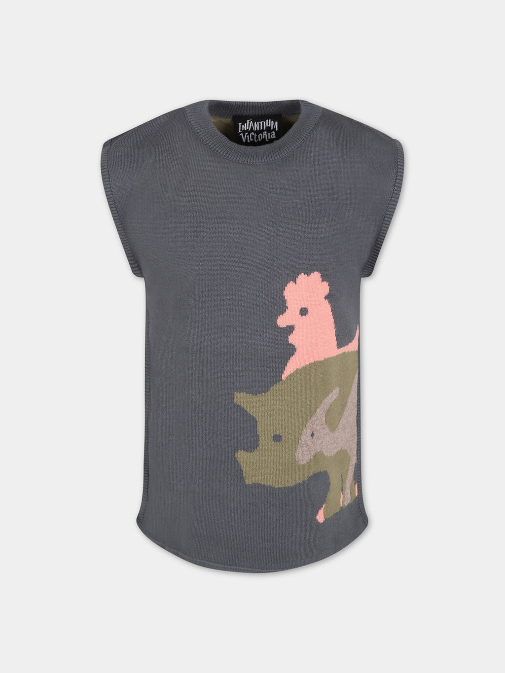 Gray gilet for kids with animals