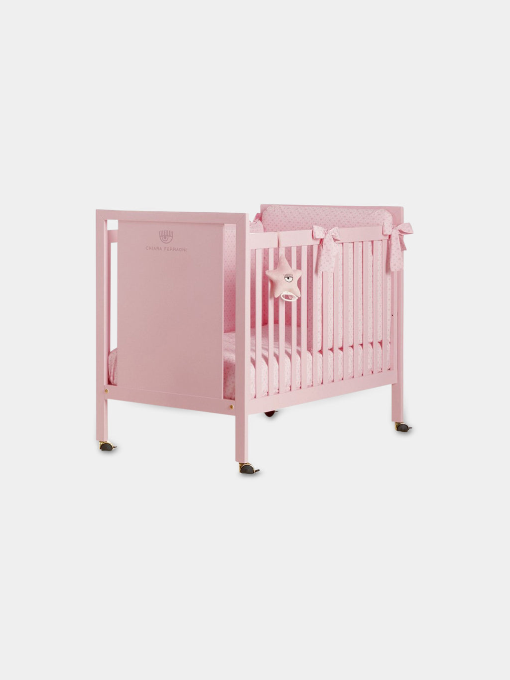 Pink crib for babies with logo