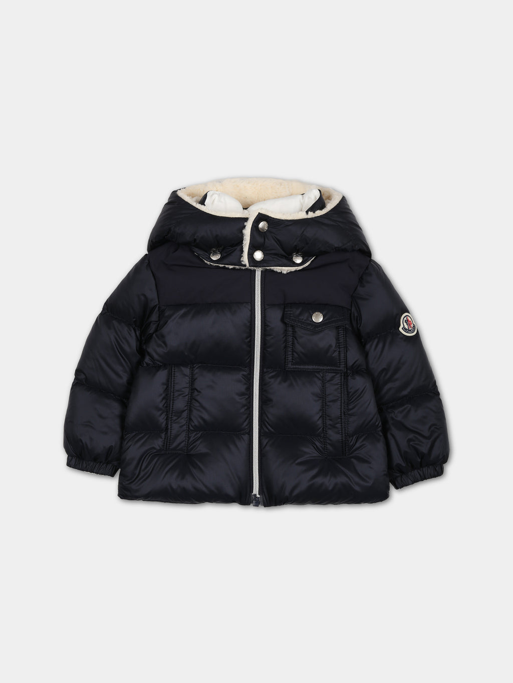 Blue Eduard down jacket for baby boy with logo