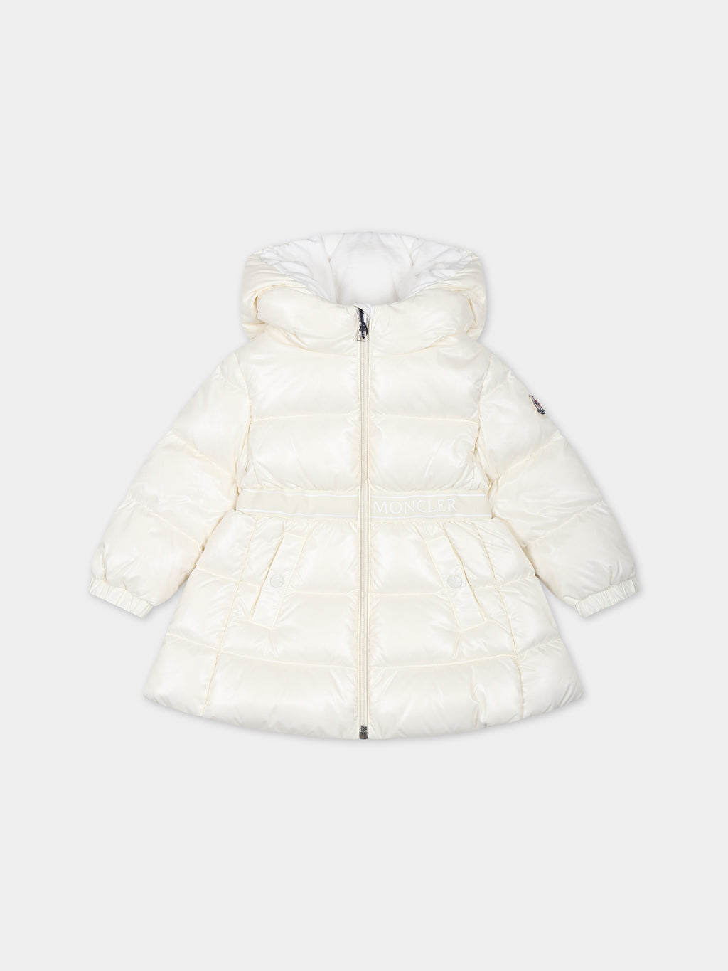 White Alis down jacket for baby girl with logo
