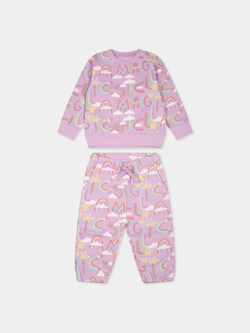 Purple suit for baby girl with stars and clouds