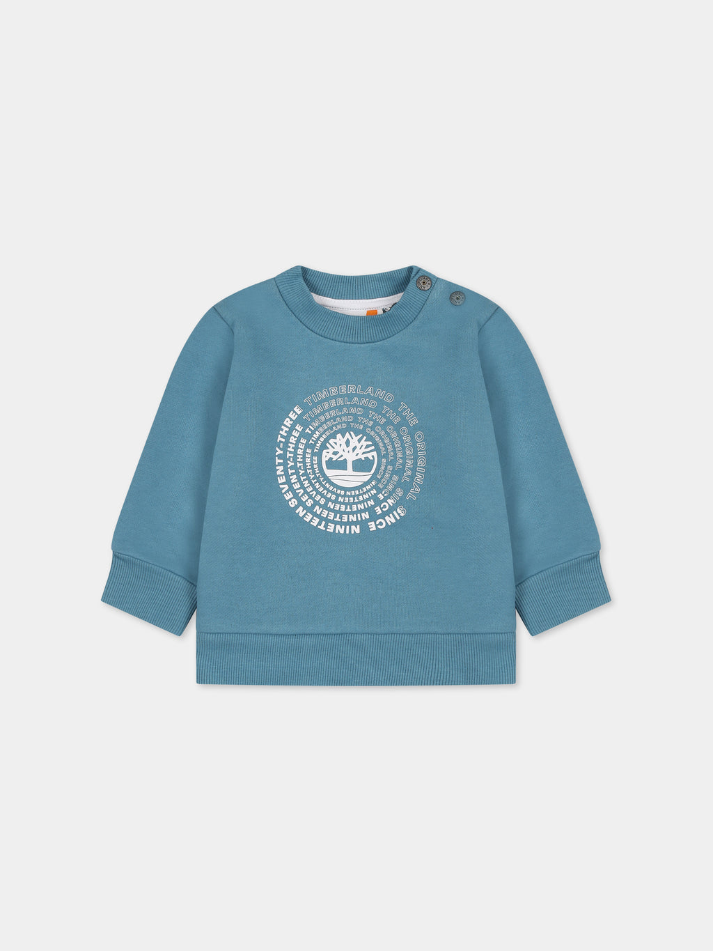 Light-blue sweatshirt for baby boy with printed logo