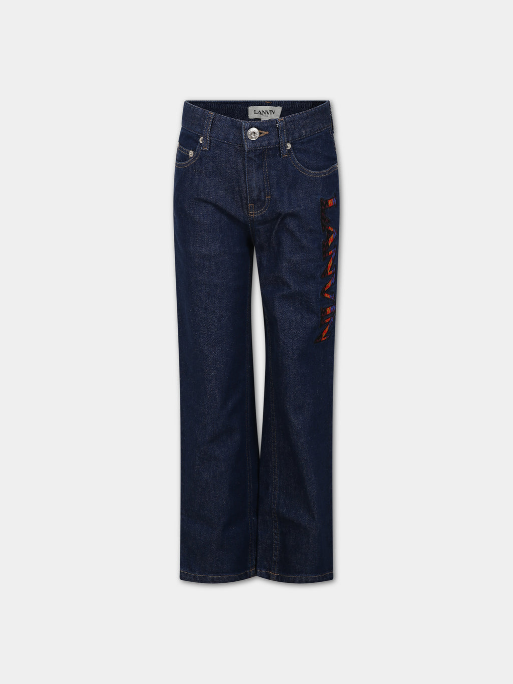 Light-blue jeans for boy with embroidered logo