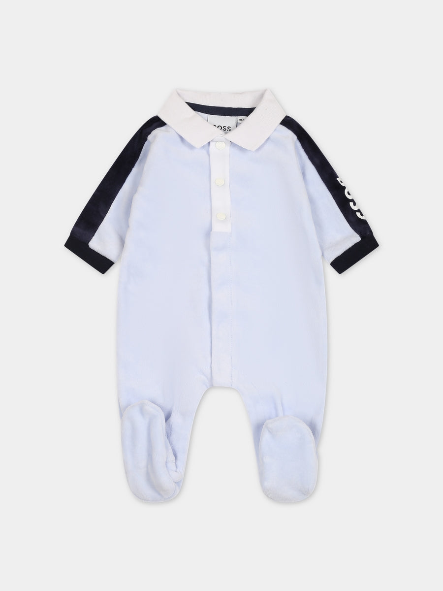 Light blue babygrow for baby boy with logo