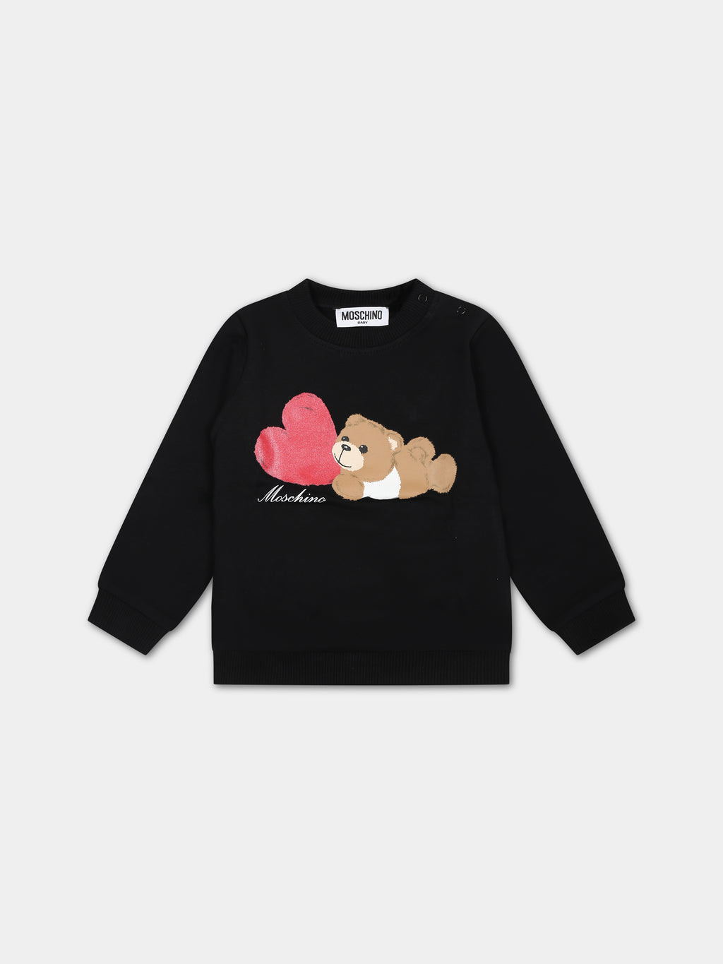 Black sweatshirt for baby girl with Teddy Bear and heart