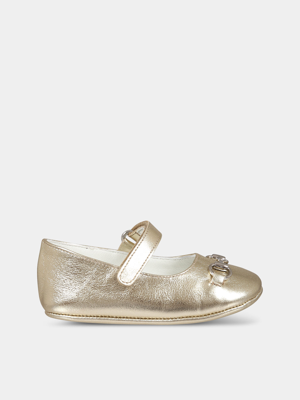 Gold ballet flats for baby girl with horsebit