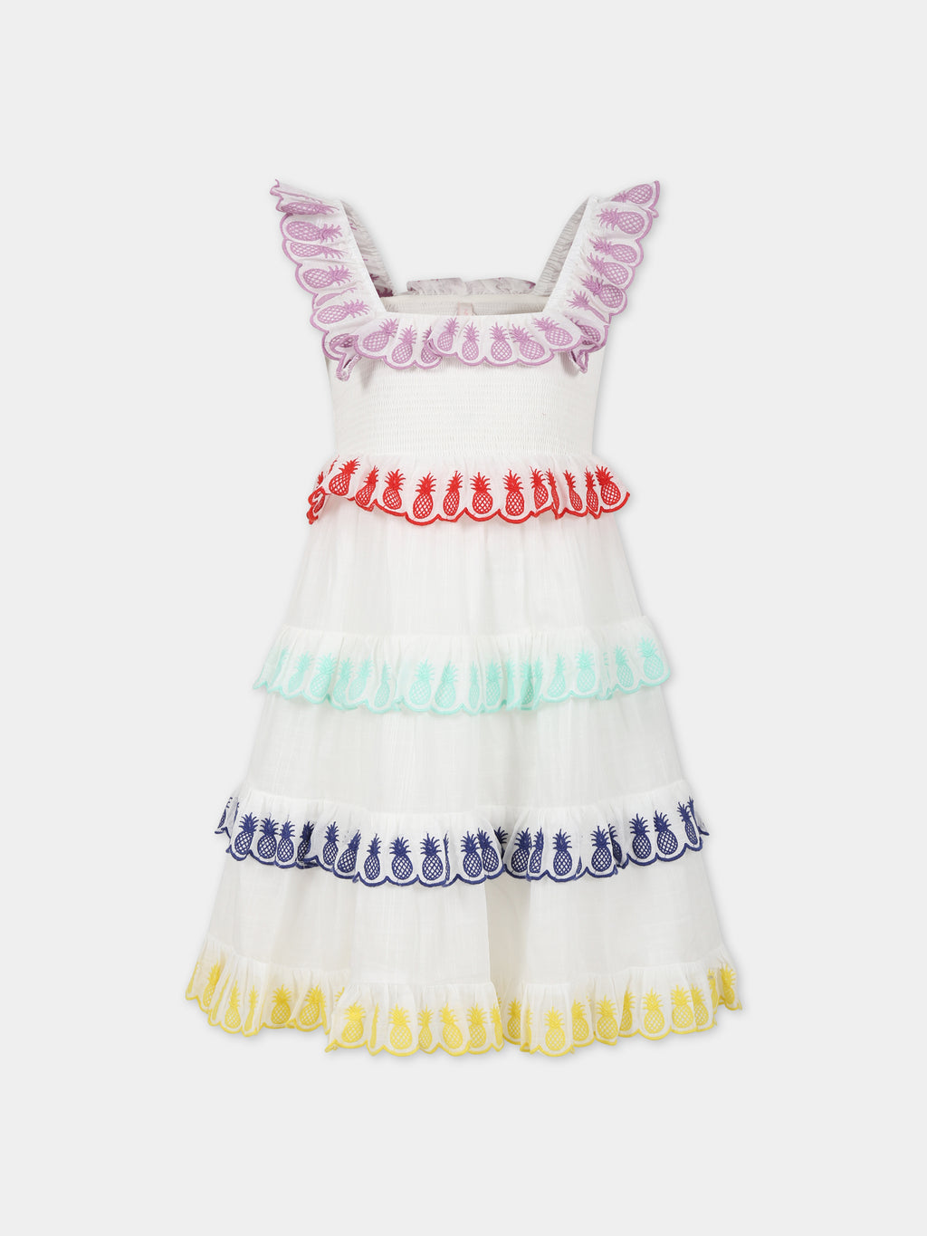 White dress for girl with multicolor pineapples