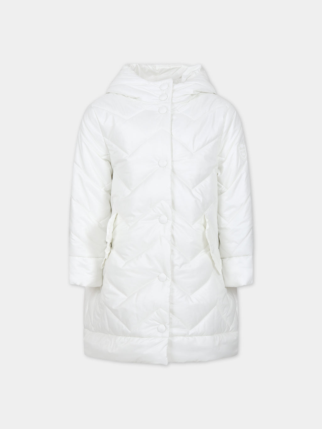 White down jacket for girl with logo