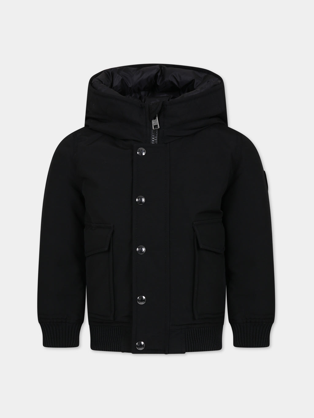 Black down jacket for boy with logo