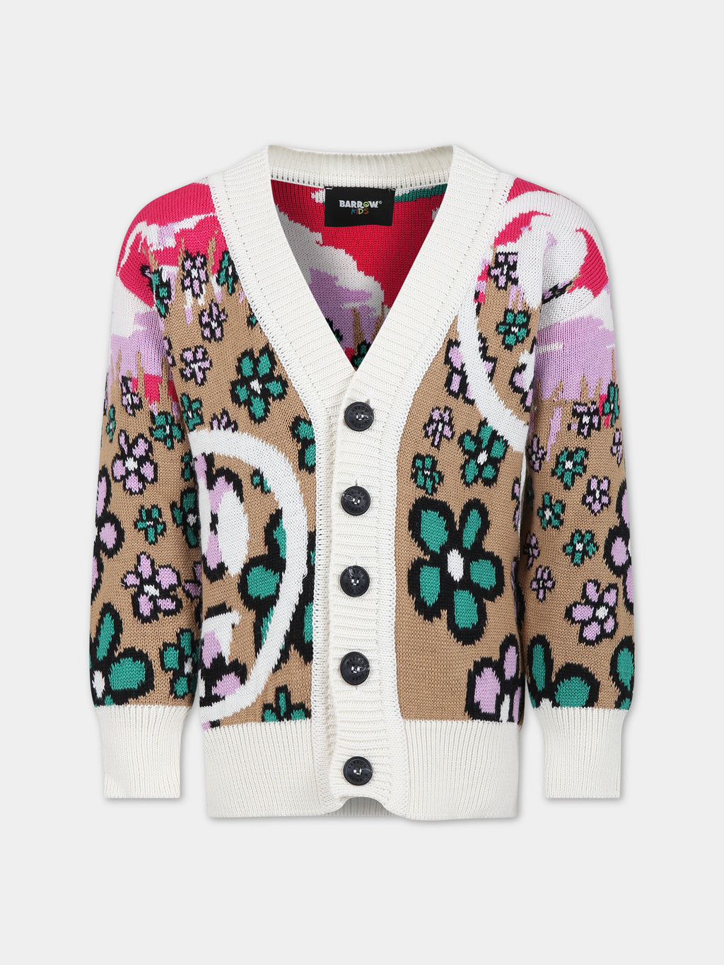 Cardigan marrone per bambina con smile e logo