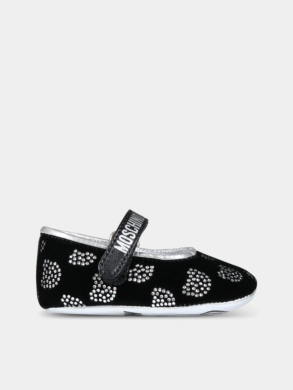 Black ballet flats for baby girl with logo and Teddy Bear