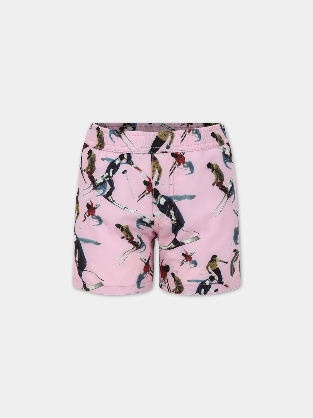 Pink swim boxer for boy with print and logo